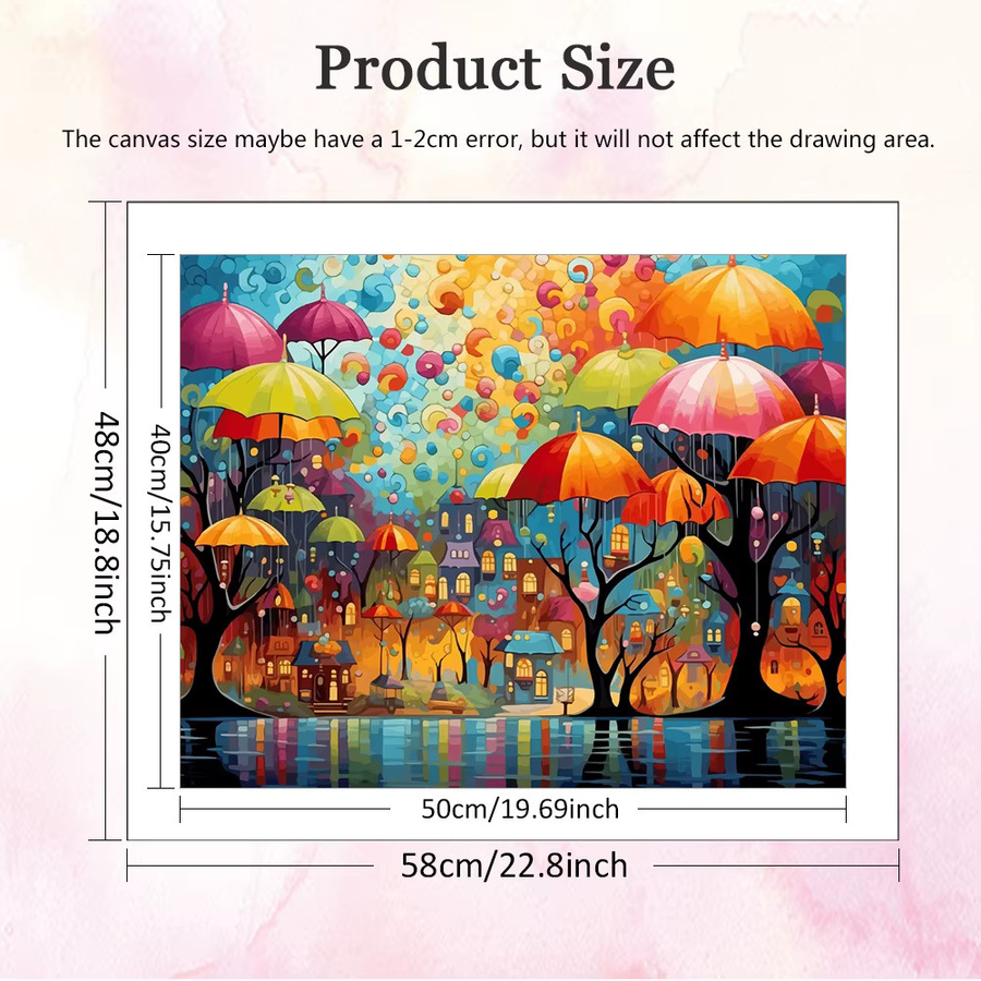 Malen nach Zahlen Set Fantasy-Landschaft mit Regenschirm und Baum in Multicolour als DIY Kunsthandwerk auf Leinwand - Bild 2