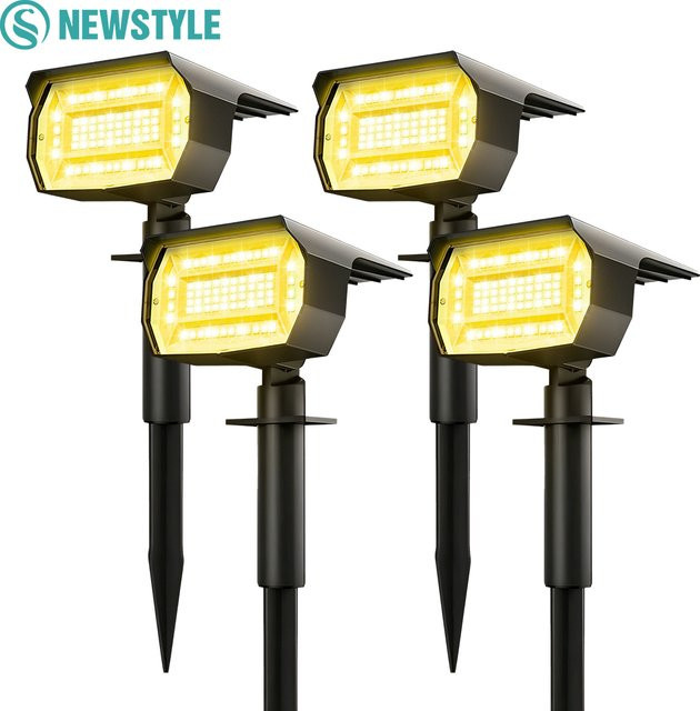 4er Set Solar-Spot-Leuchten mit 72 LED für den Außenbereich, IP65 wasserdicht, schwarze LED-Flutlicht-Landschaftsstrahler mit warmweißem Licht für Garten und Hof - Bild 1