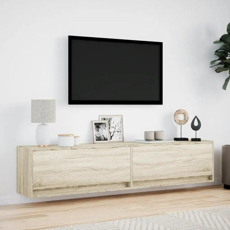 Modernes TV-Wandregal mit LED-Beleuchtung von vidaXL in Sonoma-Eiche Natur, B/H/T: 180 x 38 x 31 cm - Bild 1