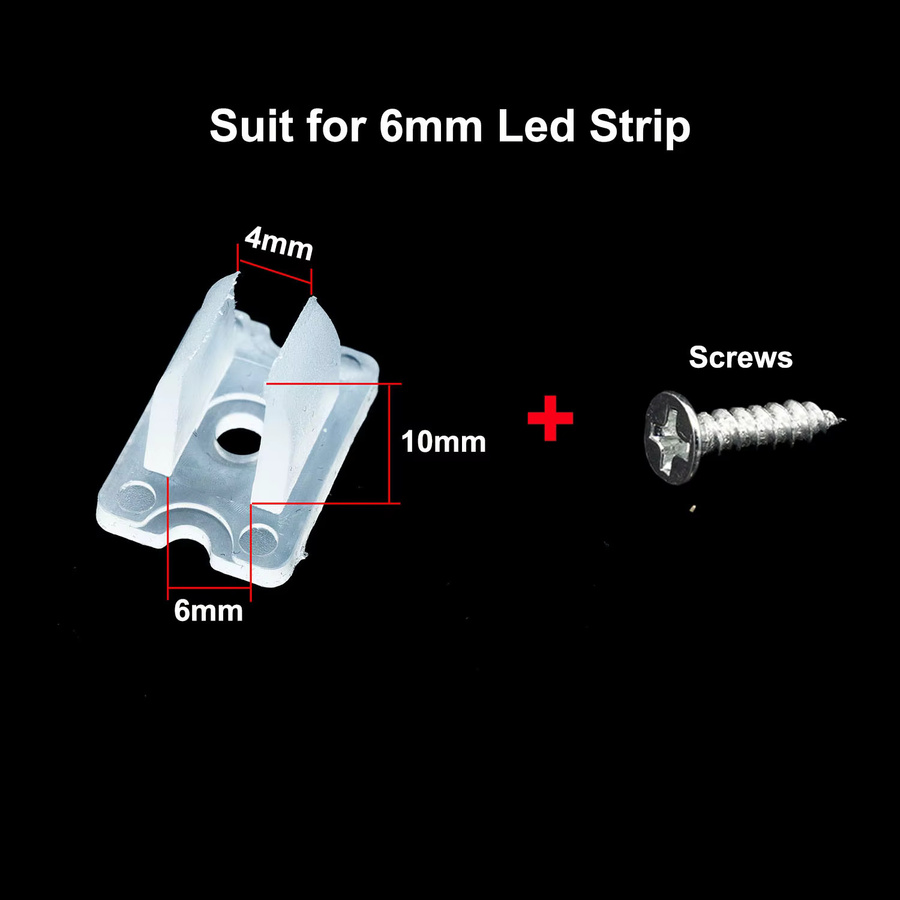 Transparente LED Streifen Fix Clips Halterungen mit Schrauben für 2835 Neon und COB Lichtbefestigung in 6mm, 8mm, 12mm und 15mm Breite - Bild 2