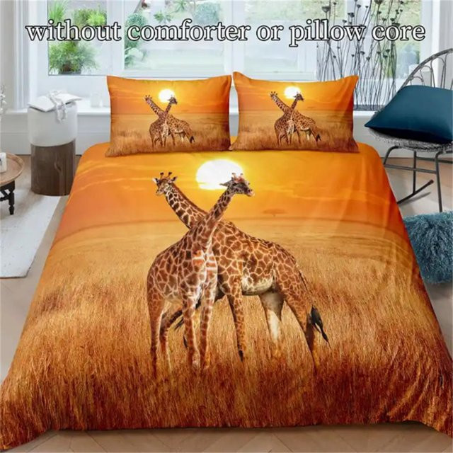 Bettwäscheset mit 3D Giraffen-Print von Binchi Fitness in Orange, bestehend aus Bettbezug und Kissenbezügen aus Polyester, B/T/H: 135 x 200 cm - Bild 1