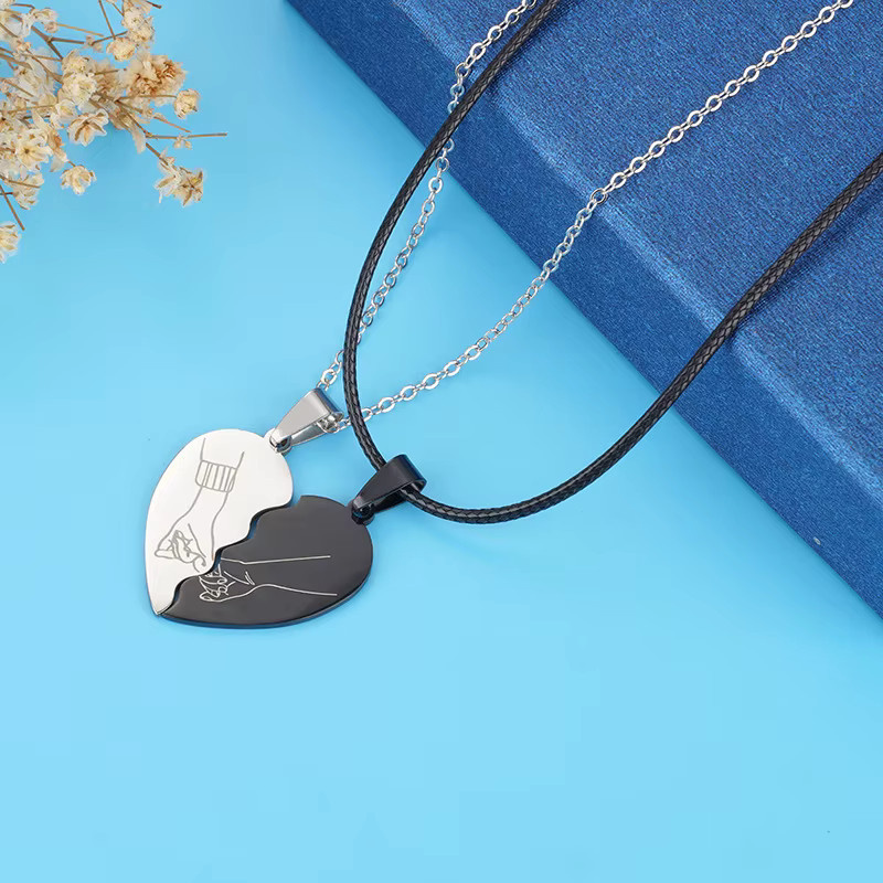 YiYuYiHua Halskette Set, Edelstahl, Herz, Unisex - Bild 1