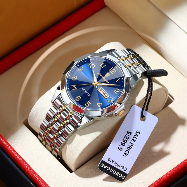 POEDAGAR Armbanduhr Quarz, Edelstahl, Blau, Herren - Bild 1