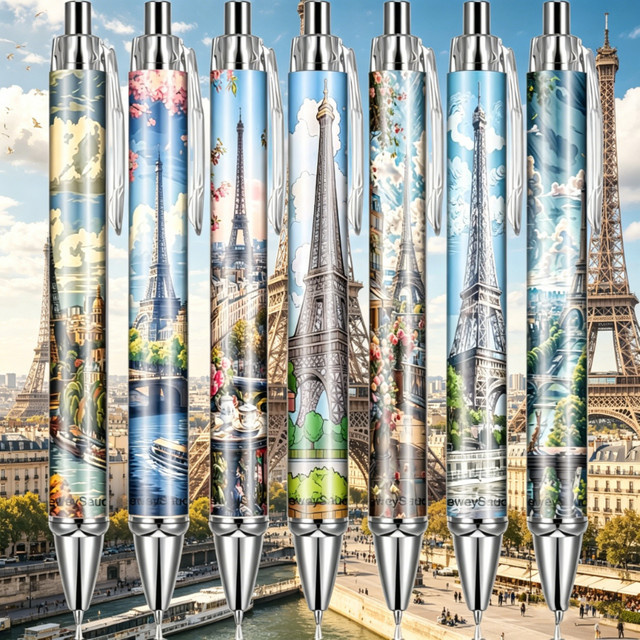 9 Stück Kugelschreiber mit Blumen- und Eiffelturm-Motiv in Multicolour aus Kunststoff - Bild 1