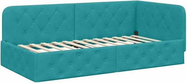 vidaXL Eckbettgestell mit Kopfteil in Türkis aus Samt, B/T/H: 204 x 100 x 72 cm - Bild 1