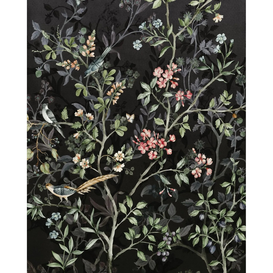 Komar Fototapete Blumen und Vögel in Schwarz aus Vlies, Breite: 200 cm, Höhe: 250 cm - Bild 2