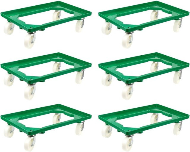 PROREGAL SparSet 6x Transportroller für Euroboxen 60 x 40 cm, Farbe: Grün, mit Kunststoffrädern, offenes Deck, 2 Lenkrollen und 2 Bremsrollen, Traglast 300 kg - Bild 1