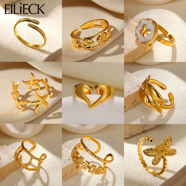 EILIECK Ring Edelstahl, 18K vergoldet, Gold, Damen - Bild 1
