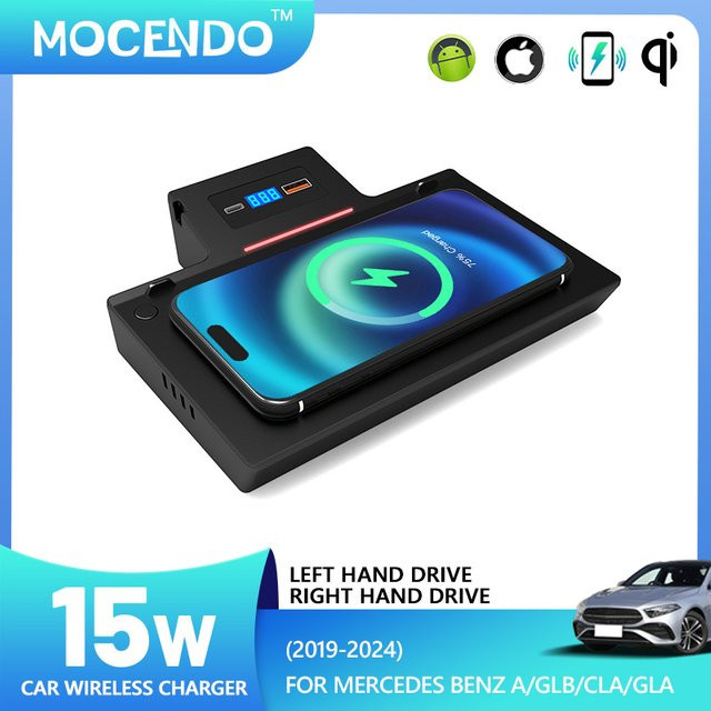 MOCENDO Kabelloses Autoladegerät für Mercedes Benz A-Klasse, GLB, CLA und GLA, Schnelles Handy-Ladepad in Schwarz - Bild 1