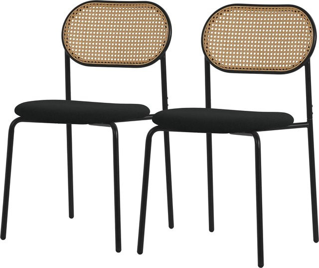 ML-Design Esszimmerstuhl 2er Set Schwarz mit Rattan-Geflecht und Polsterung - Bild 2