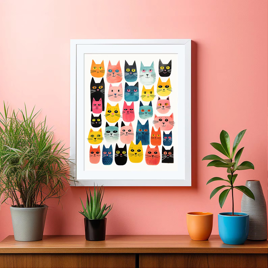 Abstrakte Katzen-Wandkunst von SHENCHEN – Moderner Papierposter mit Tiermotiv in Mehrfarbig - Bild 2