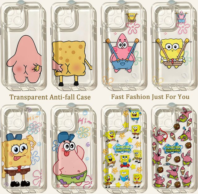 Transparente Handyhülle mit SpongeBob Cartoon Design für iPhone 11 bis iPhone 17e Pro Max Modelle von Bandai - Bild 1