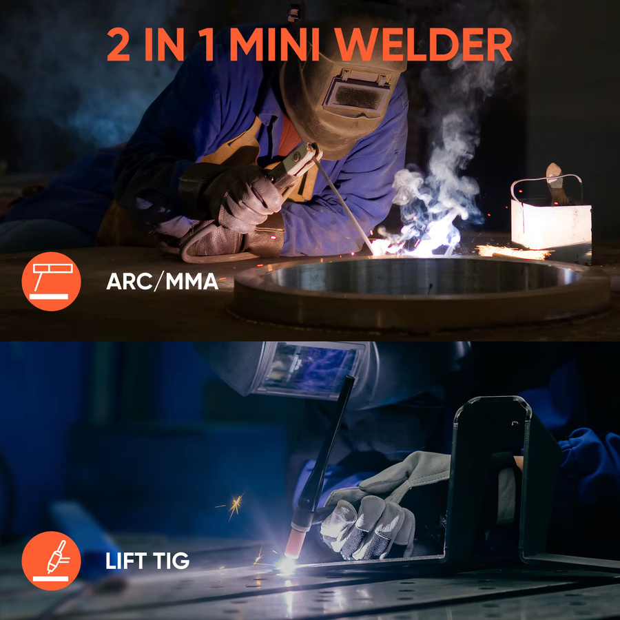 HITBOX ARC200S Tragbares 2in1 Schweißgerät MMA und Lift TIG Schweißmaschine mit IGBT Inverter und LED-Digitalanzeige, Orange, 10-200A, 220V - Bild 3
