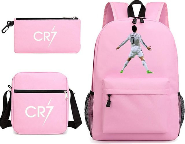 3-teiliges Schulrucksack-Set für Schüler in Pink aus Oxford-Stoff mit Schultasche, Schultergurt und Federmäppchen - Bild 1