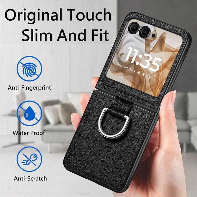 Rutschfeste Leder Handyhülle für Motorola Moto Razr 60 Ultra 5G und Razr 50 5G in Schwarz - Bild 1