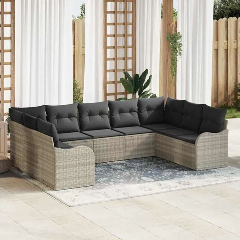 vidaXL Garten-Sofa-Set aus Polyrattan mit 9 Kissen in Grau - Bild 1