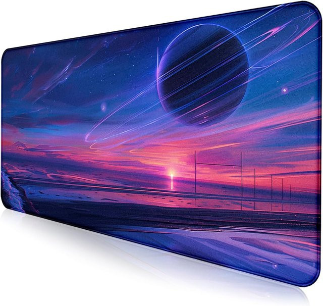Anime Landschaft Mauspad mit Space Planet Design, XXL Gaming Schreibtischunterlage in Multicolour für Laptop und Tastatur - Bild 1