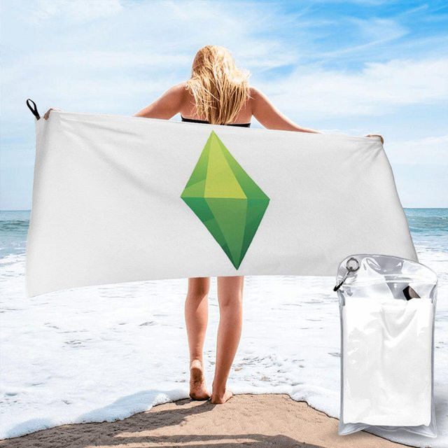 Die Sims 4 Plumbob Strandtuch aus Mikrofaser in Weiß, schnelltrocknend und saugfähig, B: 40 cm, H: 60 cm - Bild 1