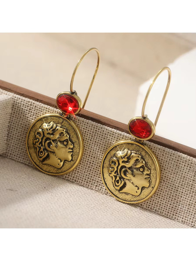 YoYo Ohrringe, Gold, rote Steine, Kristall, Damen, Vintage - Bild 4