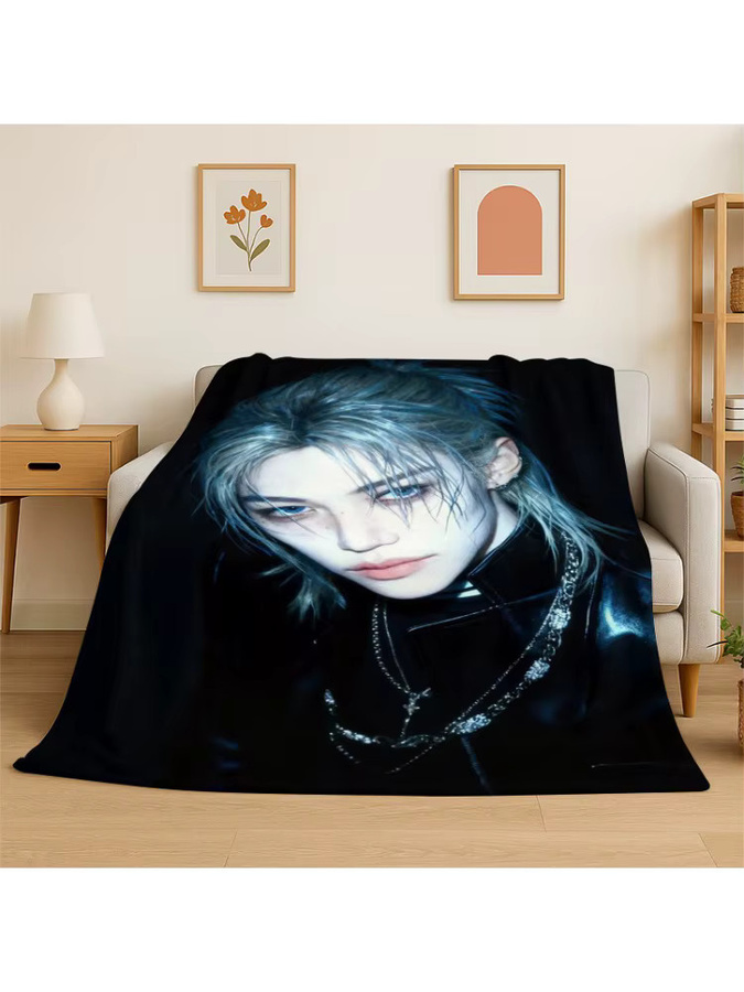 MINISO Kpop Felix Stray Kids Flanelldecke Schwarz aus Polyester - Bild 2