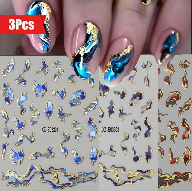 Nagelaufkleber 3D Marmor-Wellen, Blau-Lila Farbverlauf, Glänzend - Bild 1