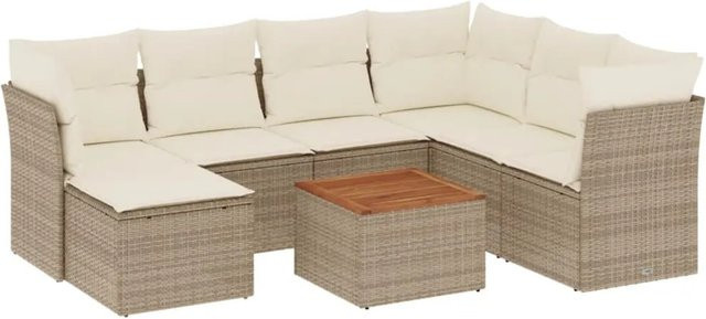 vidaXL 8-tlg. Garten-Sofagarnitur aus Polyrattan in Beige mit Kissen und Metallrahmen für Terrasse und Garten - Bild 1