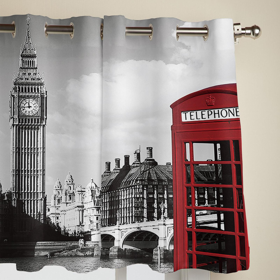 Super Six Vorhang mit Londoner Telefonzelle Motiv, halbtransparent, Mehrfarbig, Breite: 135 cm, Höhe: 115 cm - Bild 2