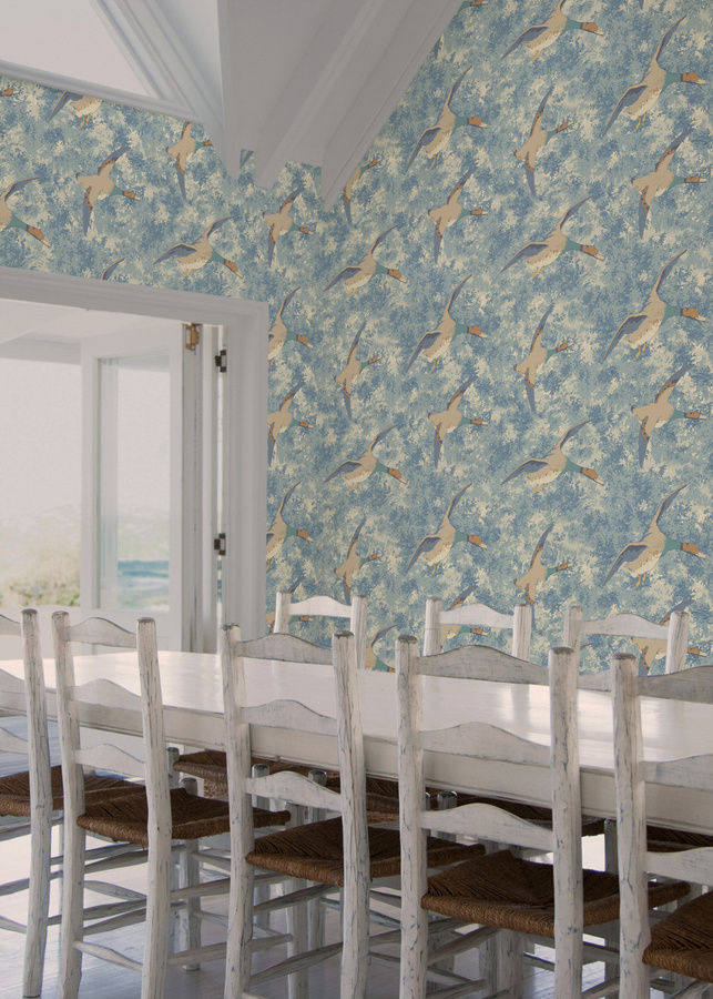 Mulberry Home Tapete Forest Ducks in Blau mit Naturmotiv und Tierprint aus Vlies - Bild 1