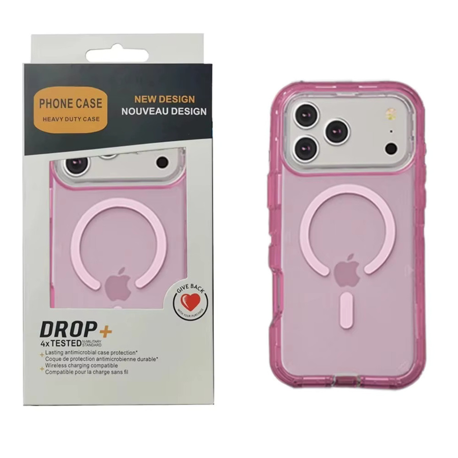 Robuste 3-Schichtige Magnetische Schutzhülle für iPhone 17 Air, 16, 15, 14 Plus und 13 Pro Max aus PC+TPU in Blau und Pink - Bild 1