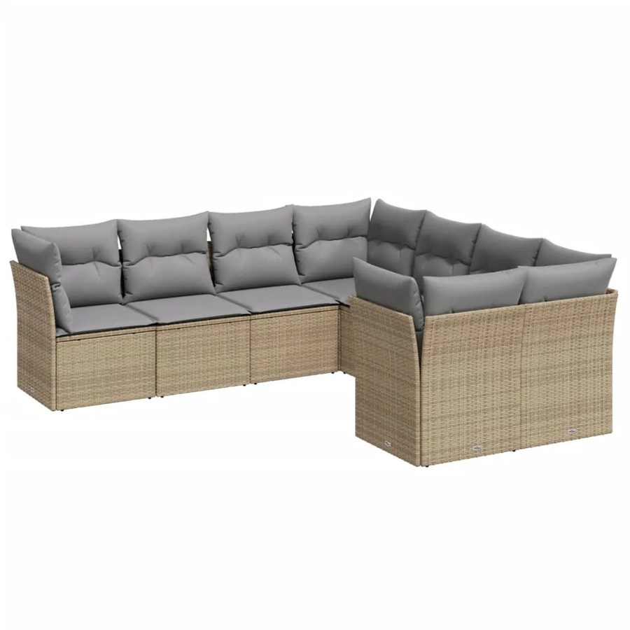vidaXL 8-tlg Garten-Sofagarnitur in L-Form aus Polyrattan mit Kissen und Stauraum, Beige - Bild 2