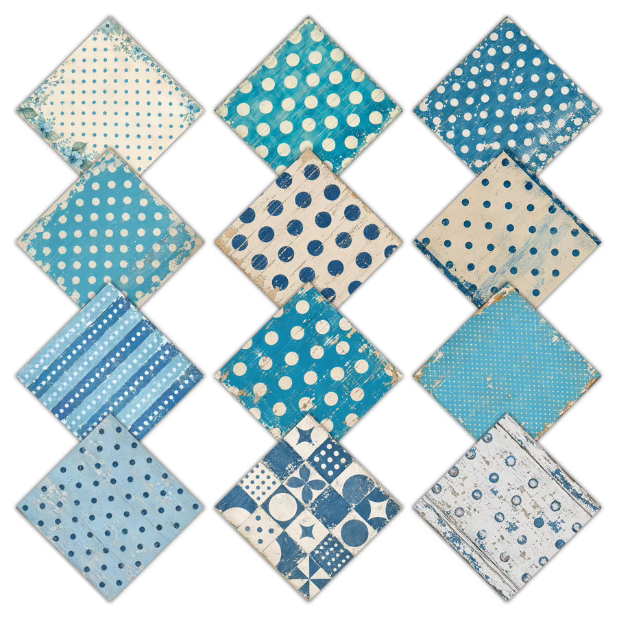 12 Stück Vintage Scrapbook-Papier in Blau mit gepunktetem Design für Junk Journaling, DIY-Bastelarbeiten und Collagen - Bild 2