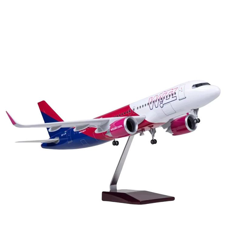 Hang Kun Flugzeugmodell Wizz Air Airlines A320 Neo im Maßstab 1:80 aus Druckgussharz mit Beleuchtung und Rädern, Länge: 47 cm - Bild 3