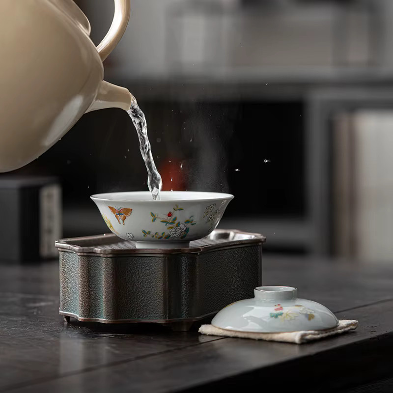 Japanische Keramik Tee Schüssel mit Mond und Schmetterling Design für dein Kung Fu Tee-Set - Bild 3