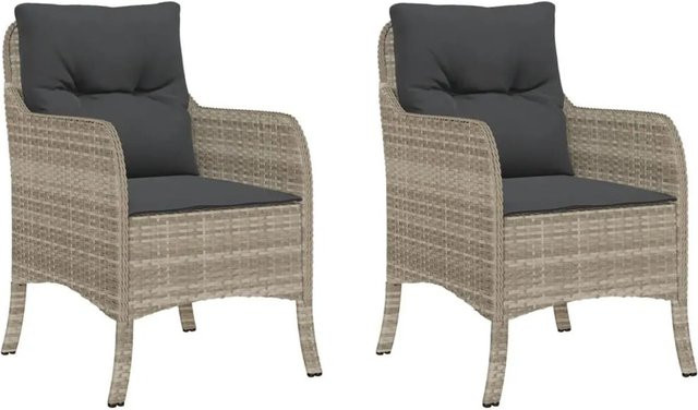 Furnicato Gartenstühle Set aus 2 Stück in Grau aus Poly Rattan mit UV-beständigen Kissen und Armlehnen - Bild 1