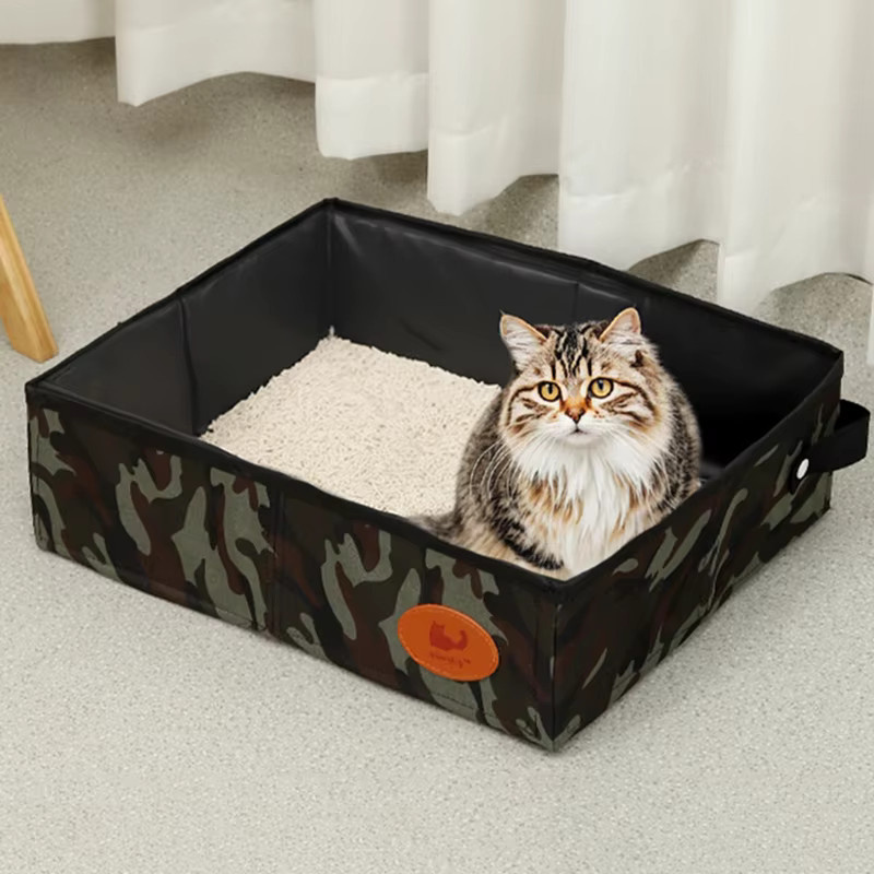 Faltbare Katzentoilette von booteely aus wasserdichtem Oxford-Stoff in Gelb und Multicolour für unterwegs und Camping - Bild 2