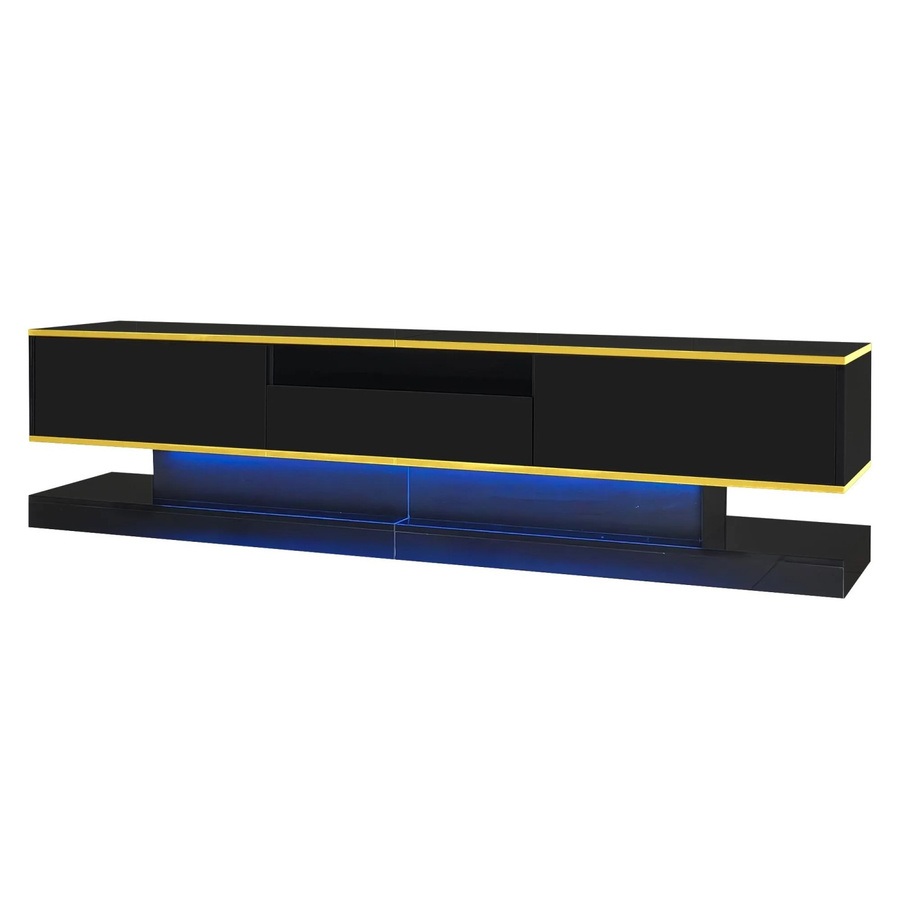 okwish TV Schrank in Schwarz mit LED-Beleuchtung, Schubladen und offenen Fächern im Hochglanz-Design, B/T/H: 180 x 38 x 45 cm - Bild 2