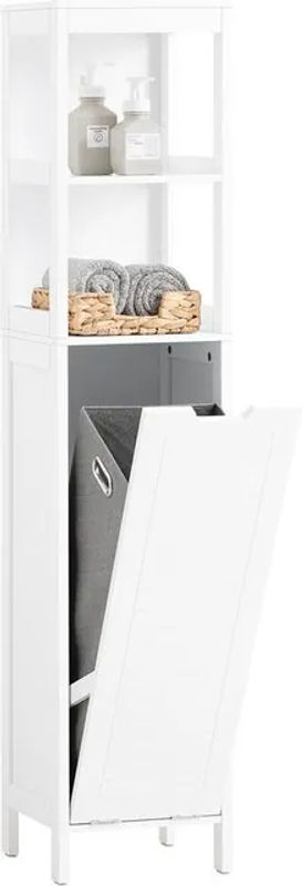 SoBuy BZR123-W Hochschrank mit ausklappbarem Wäschesack für das Badezimmer, Weiß, H x B x T: 145 x 30 x 30 cm - Bild 7