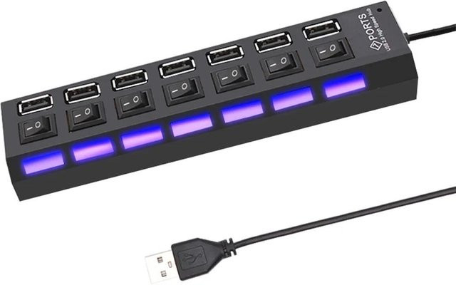 Kebidumei USB 2.0 Hub Multi USB Splitter mit 7 Ports und Schalter in Schwarz, 30 cm Kabel - Bild 1