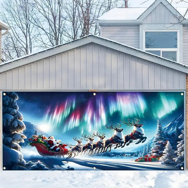 VIKAMA Weihnachts Banner mit Santa und Elch zur Dekoration von Garagentor und Wand für Innen und Außen - Bild 1