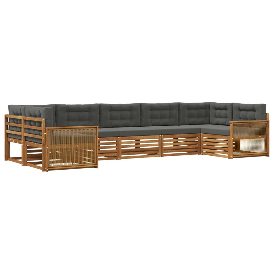 vidaXL Outdoor-Sofagarnitur L-Form aus Akazienholz in Natur mit anthrazitfarbenen Kissen und 7-teiligem Set - Bild 2