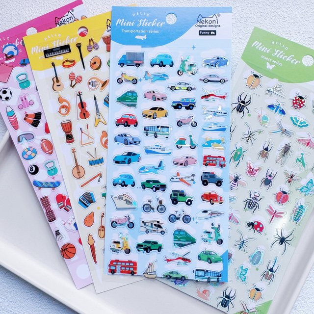 NEKONI Vergoldete Aufkleber mit Instrumenten, Autos und Insekten für Scrapbooking und Journaling in Gold und Multicolour - Bild 1