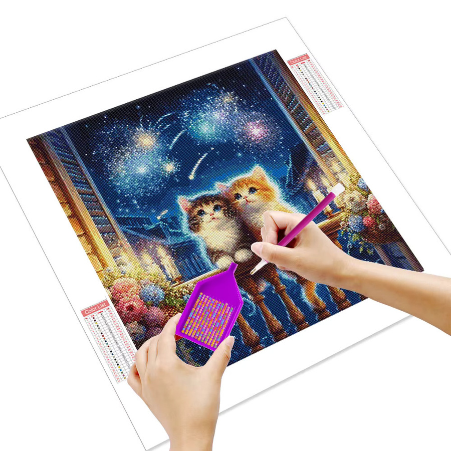 Huacan DIY Diamantmalerei Katze im Sternenhimmel als Mosaik-Tierlandschaft-Komplettset in Multicolour, B/H: 20 x 20 cm - Bild 2