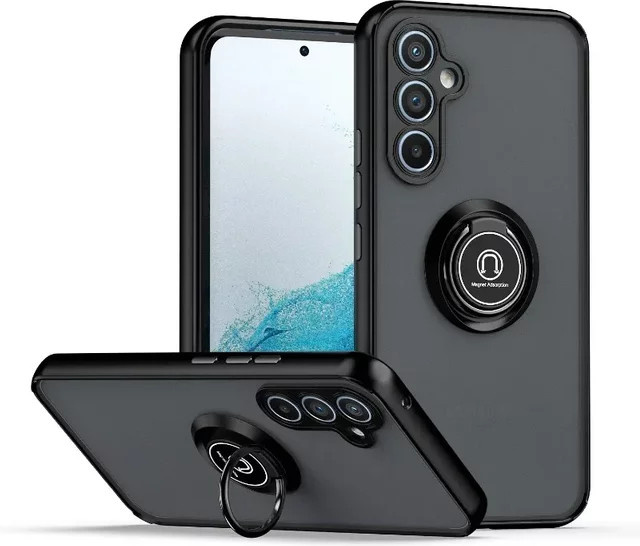Magnetische Silikon-Handyhülle mit Ringhalter für Samsung Galaxy S24 Ultra S23 S22 Plus S21 FE A05 A05S A15 A25 A35 A55 A54 A34 in Schwarz - Bild 1