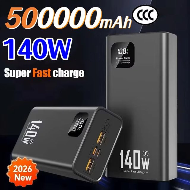 Hochleistungs-Powerbank mit 500000 mAh und 140 W PD Superschnelles Laden, tragbares Ladegerät für iPhone und Samsung, Farbe: Schwarz - Bild 1