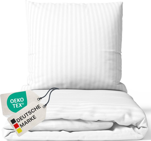 NYVI Bettwäsche Set DreamScience aus Mikrofaser mit Damast-Jacquard-Muster, Weiß, B/H: 135 x 200 cm und 80 x 80 cm - Bild 1