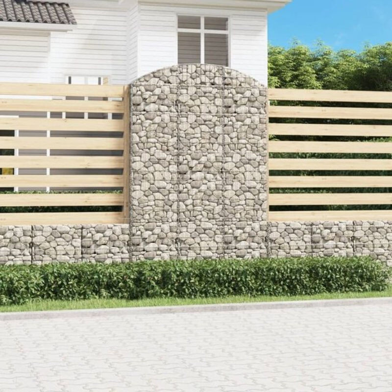 Vidaxl Gabione mit Hochbogen aus verzinktem Eisen in Silber und Grau, B/T/H: 150 x 30 x 220/240 cm - Bild 1