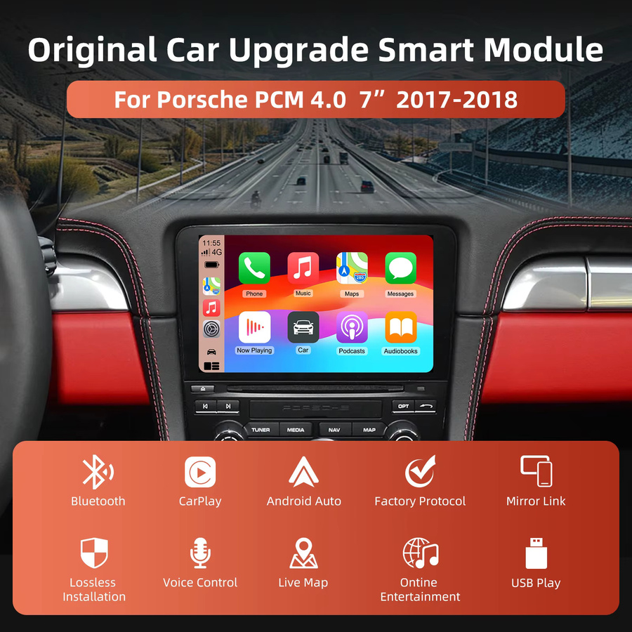 Ezonetronics Kabelloses CarPlay und Android Auto Nachrüstkit für Porsche PCM 4.0 in Schwarz mit Mirror Link Unterstützung - Bild 2