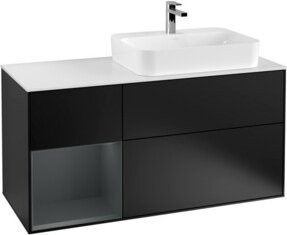 V&B Finion Waschtischunterschrank in Blau, wandmontiert mit integrierter Beleuchtung und Regalfächern, Breite: 120 cm - Bild 1