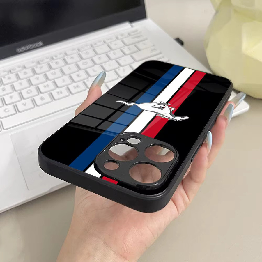 Handyhülle Auto M-Mustang-S aus Glas für Samsung S25 S26 S24 S23 Ultra sowie iPhone 17 16 15 14 13 Pro Max Plus in Schwarz - Bild 2