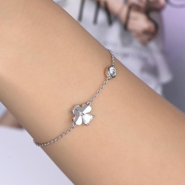 Armband 925 Silber, Kleeblatt, Zirkonia, Damen - Bild 1